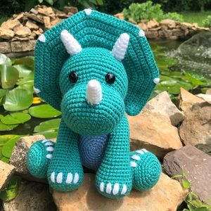 Handmade crochet triceratops